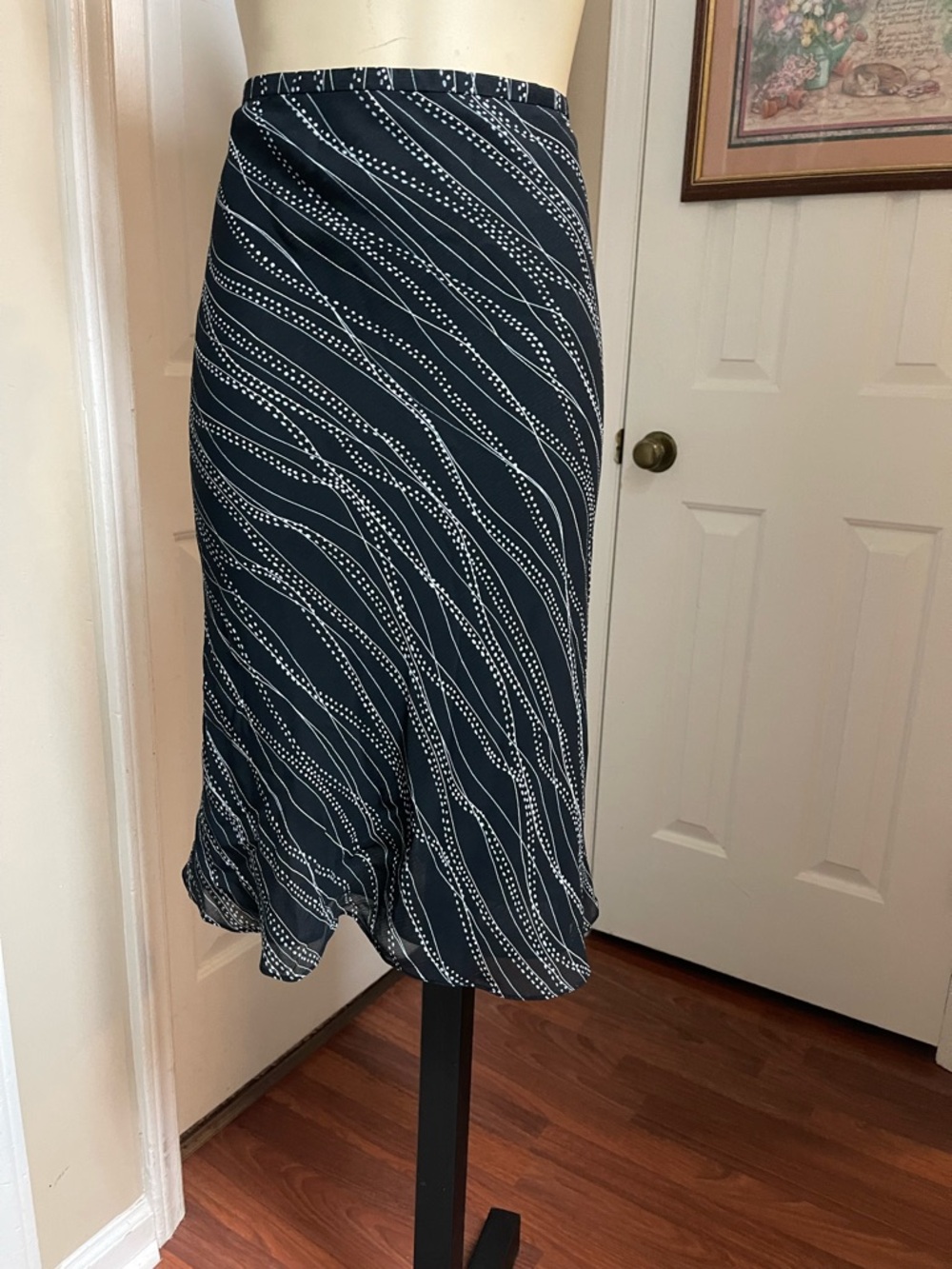Merona Navy Midi Skirt with White Wave Stripe